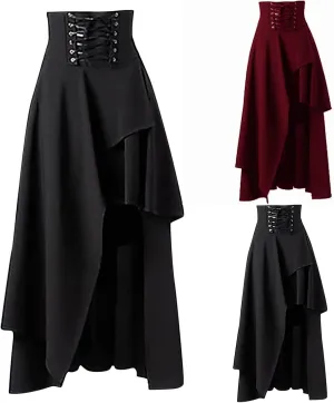 Women's Gothic Irregular Skirt Punk Half Skirt Retro Skirt Ruched Midi Dress Black Uniform Pleated Skirt Punk Clothes