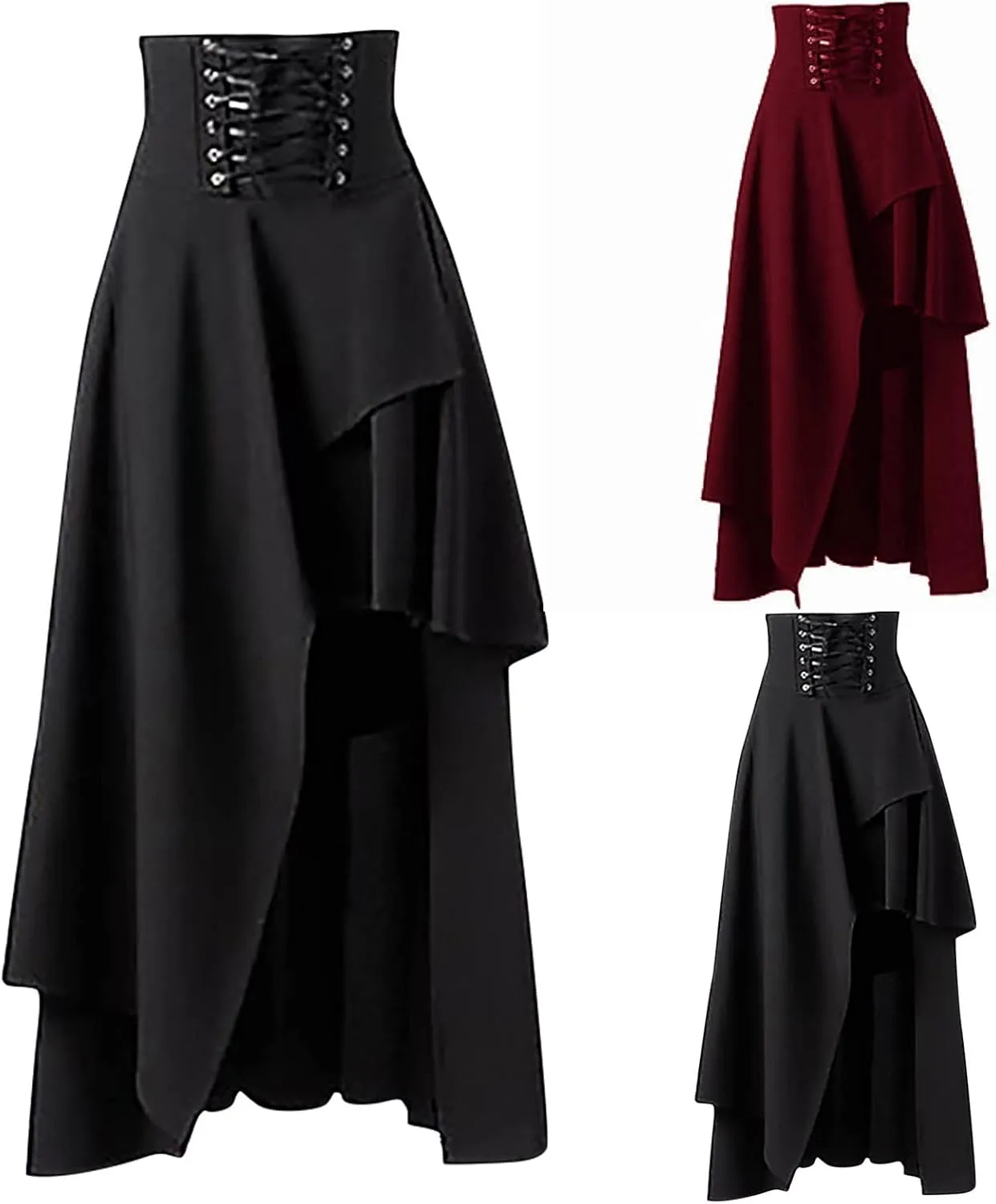 Women's Gothic Irregular Skirt Punk Half Skirt Retro Skirt Ruched Midi Dress Black Uniform Pleated Skirt Punk Clothes