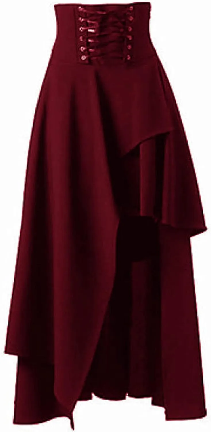 Women's Gothic Irregular Skirt Punk Half Skirt Retro Skirt Ruched Midi Dress Black Uniform Pleated Skirt Punk Clothes