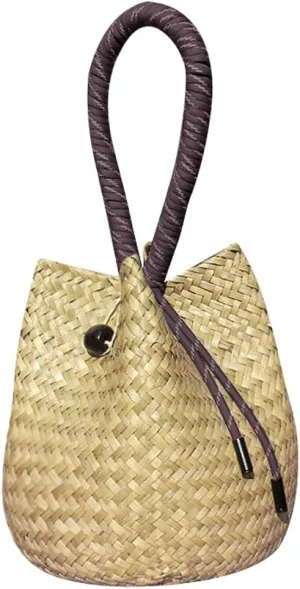 Womens Handwoven Spiral Bucket Bag Straw Tote Beach Vacation Purse Rattan Woven Wedding Handbag Summer Small Purse