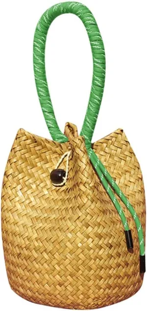 Womens Handwoven Spiral Bucket Bag Straw Tote Beach Vacation Purse Rattan Woven Wedding Handbag Summer Small Purse