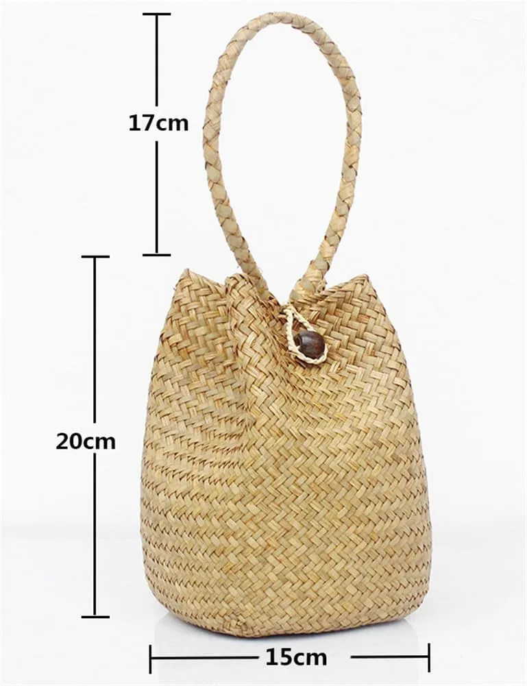 Womens Handwoven Spiral Bucket Bag Straw Tote Beach Vacation Purse Rattan Woven Wedding Handbag Summer Small Purse