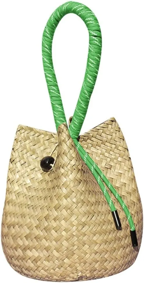 Womens Handwoven Spiral Bucket Bag Straw Tote Beach Vacation Purse Rattan Woven Wedding Handbag Summer Small Purse