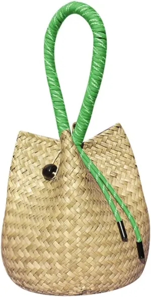 Womens Handwoven Spiral Bucket Bag Straw Tote Beach Vacation Purse Rattan Woven Wedding Handbag Summer Small Purse