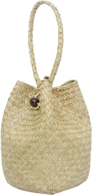 Womens Handwoven Spiral Bucket Bag Straw Tote Beach Vacation Purse Rattan Woven Wedding Handbag Summer Small Purse