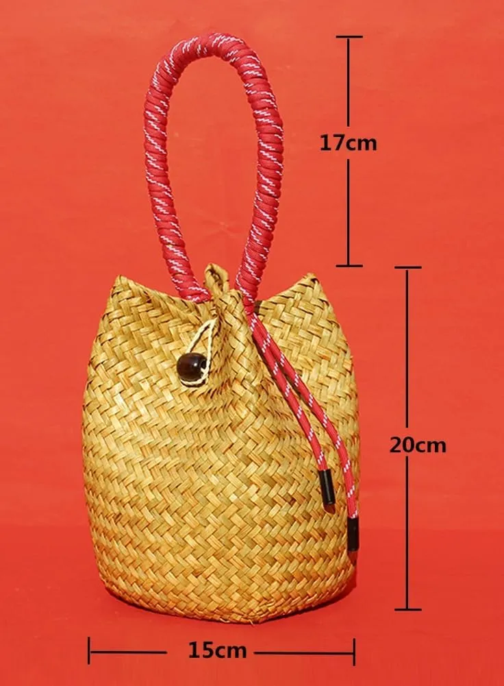 Womens Handwoven Spiral Bucket Bag Straw Tote Beach Vacation Purse Rattan Woven Wedding Handbag Summer Small Purse