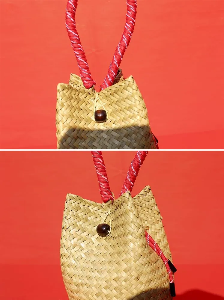 Womens Handwoven Spiral Bucket Bag Straw Tote Beach Vacation Purse Rattan Woven Wedding Handbag Summer Small Purse
