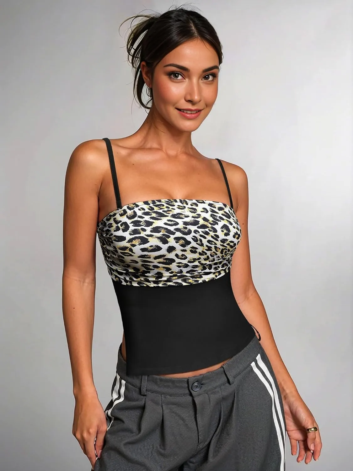 Womens Leopard Lace Trim Sexy Tank Tops Bow Tie Front Sleeveless Cheetah Print V Neck Tops Y2K Going Out Crop Top
