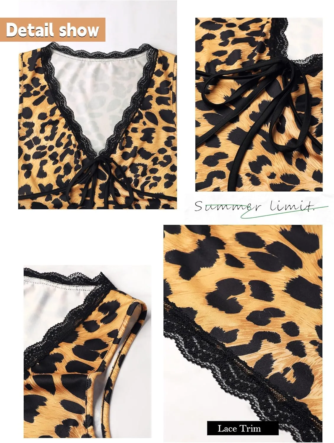 Womens Leopard Lace Trim Sexy Tank Tops Bow Tie Front Sleeveless Cheetah Print V Neck Tops Y2K Going Out Crop Top