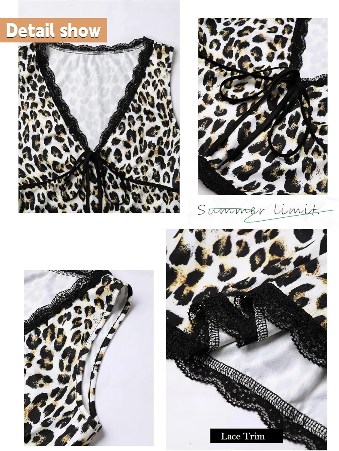 Womens Leopard Lace Trim Sexy Tank Tops Bow Tie Front Sleeveless Cheetah Print V Neck Tops Y2K Going Out Crop Top