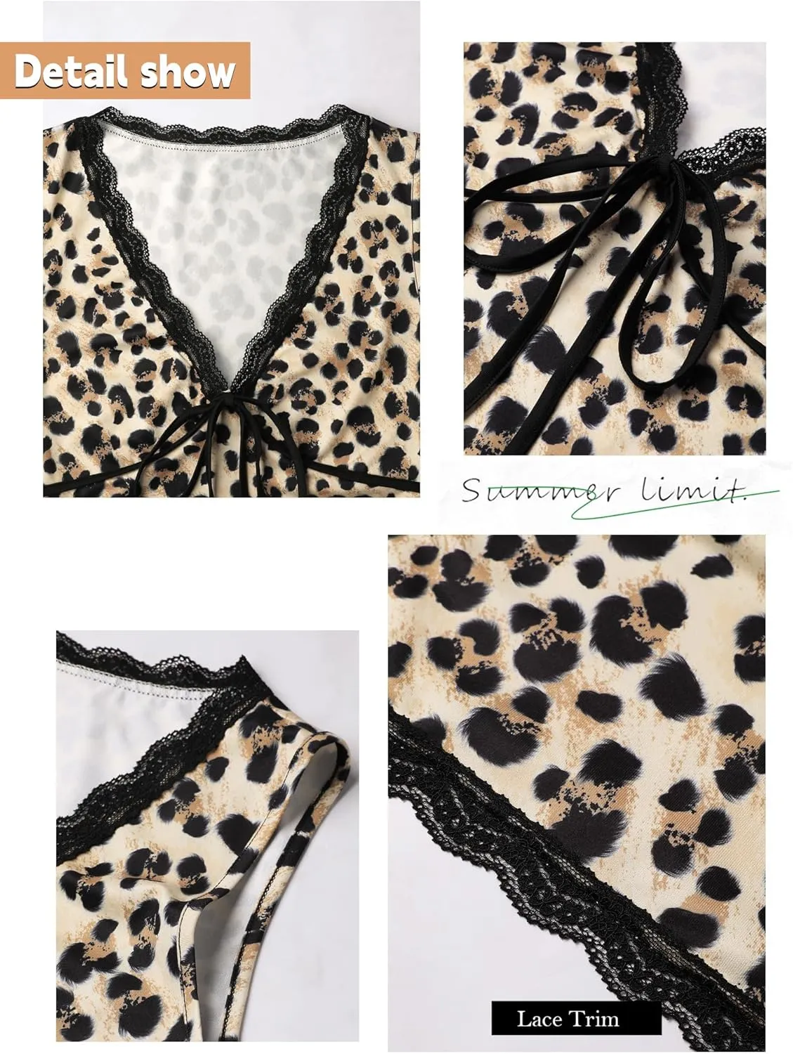 Womens Leopard Lace Trim Sexy Tank Tops Bow Tie Front Sleeveless Cheetah Print V Neck Tops Y2K Going Out Crop Top