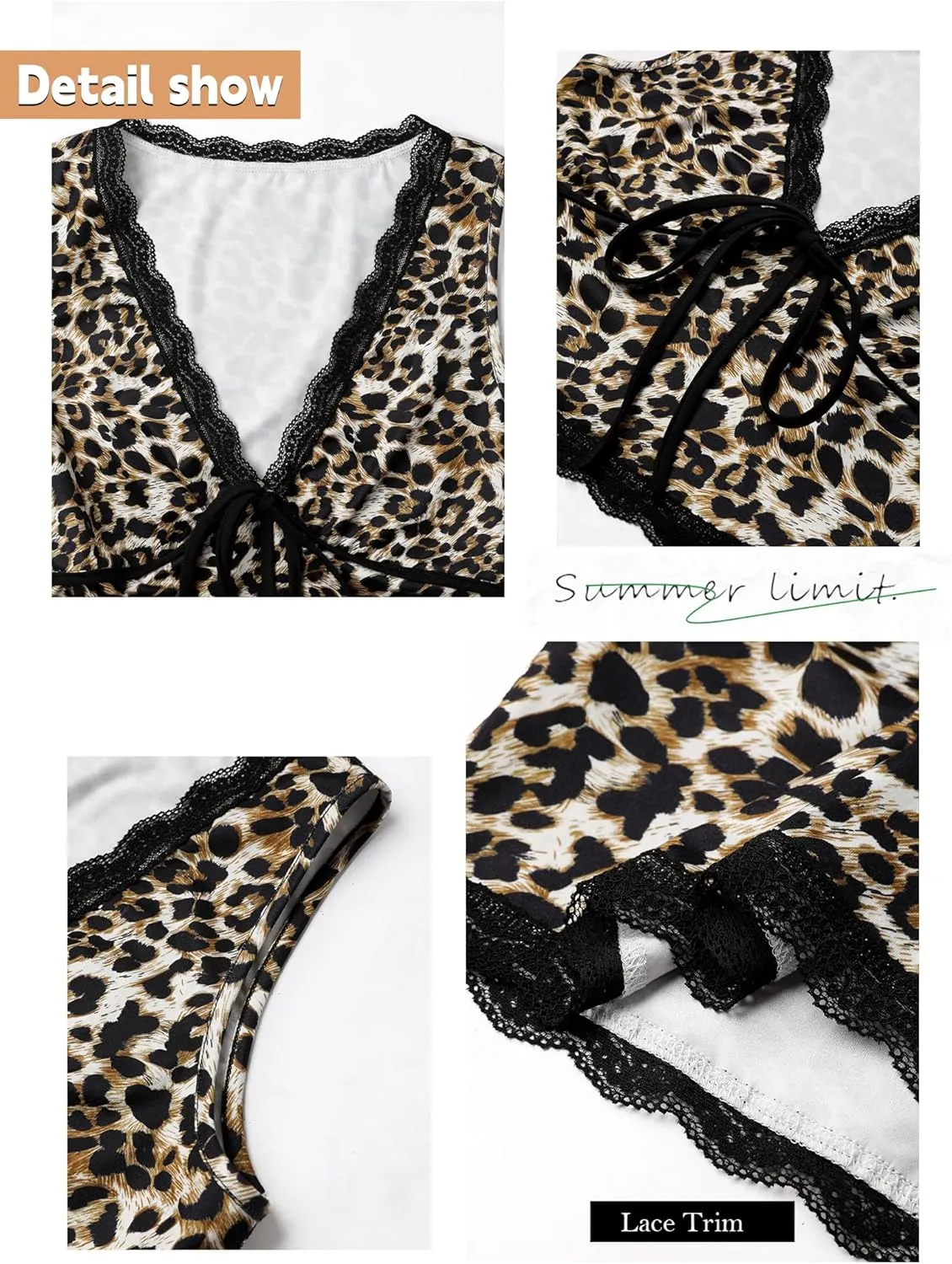 Womens Leopard Lace Trim Sexy Tank Tops Bow Tie Front Sleeveless Cheetah Print V Neck Tops Y2K Going Out Crop Top