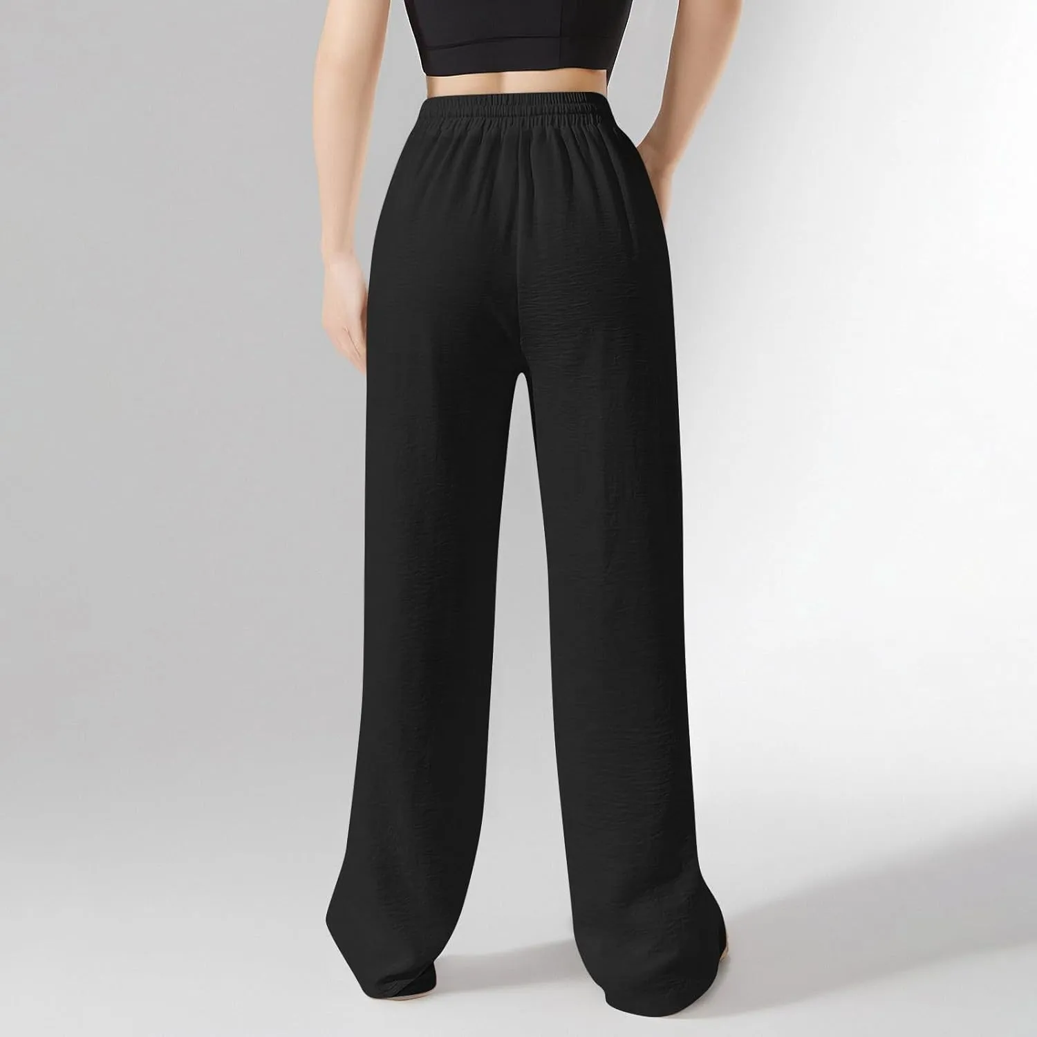 Women's Linen Summer Palazzo Pants Flowy Wide Leg Beach Pants with Pockets