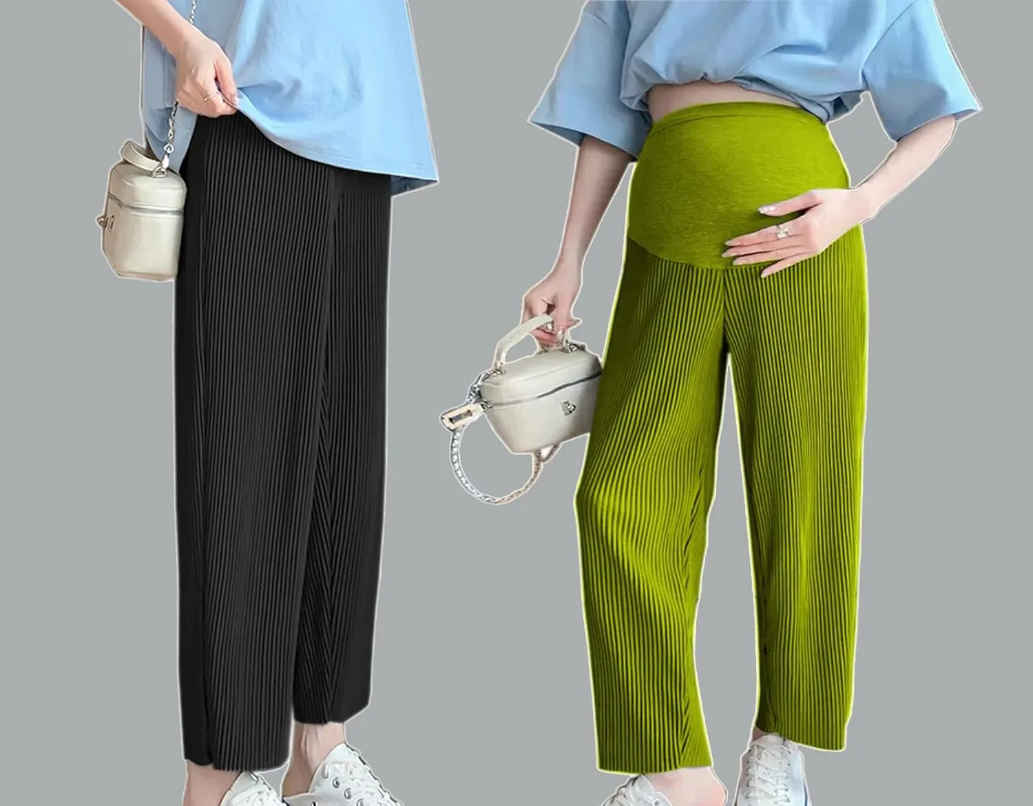 Women's Maternity Long Pants High Waist Lounge Wide Leg Palazzo Summer Loose Trousers Over The Belly Pregnancy Pants