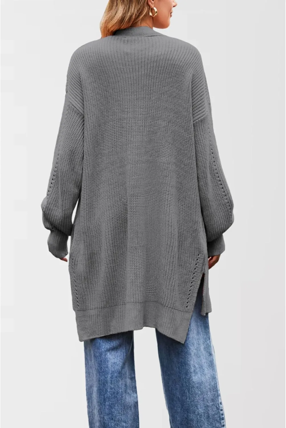 Women's Oversized Open Front Cardigan Lightweight Long Sleeve Knit Sweater with Pockets