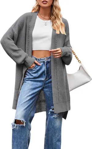 Women's Oversized Open Front Cardigan Lightweight Long Sleeve Knit Sweater with Pockets