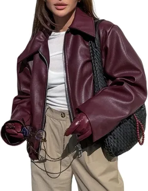 Women's Pilot Jacket, Women's Retro Motorcycle Faux Leather Jacket