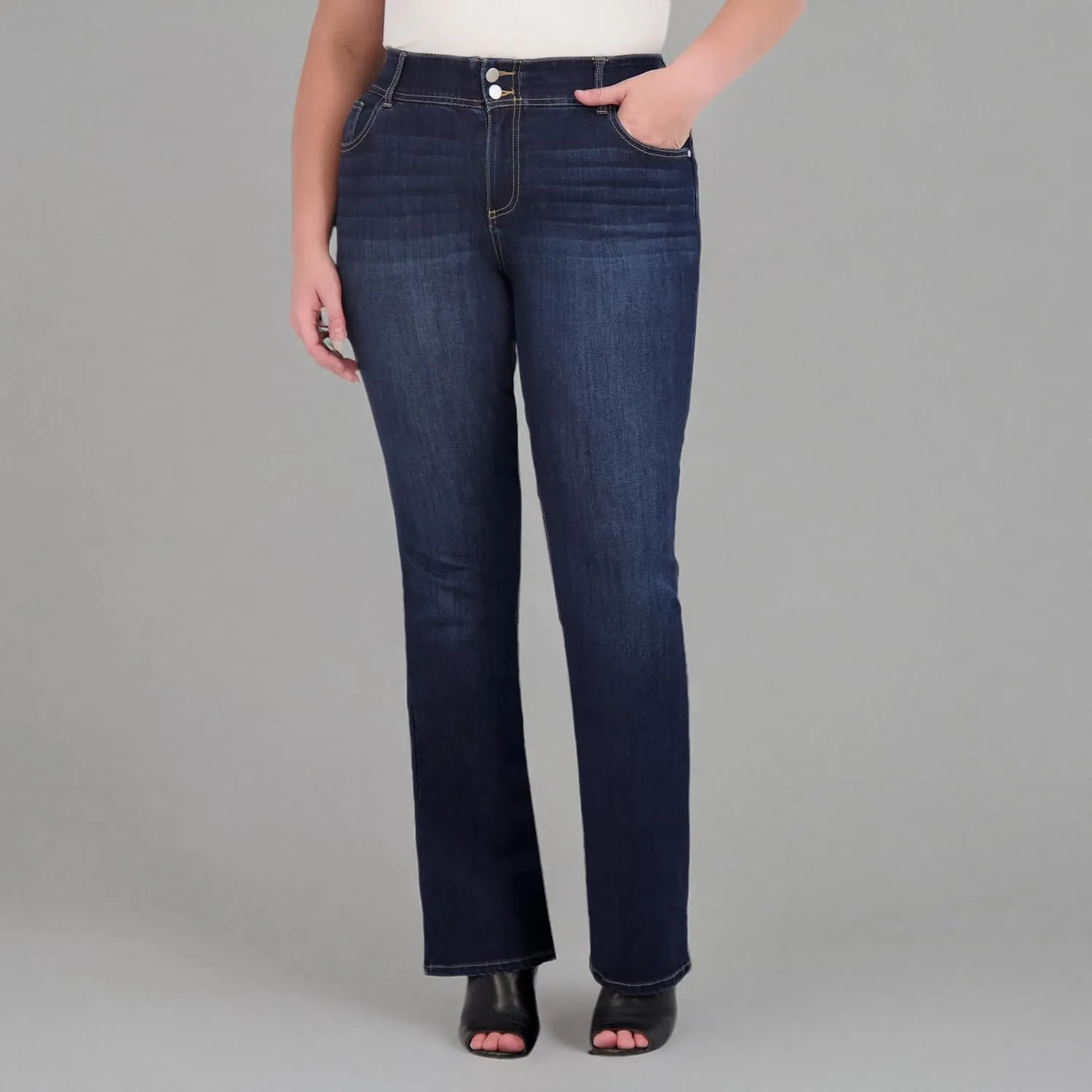 Women's Plus Size Jeans for Women - High Rise Elastic Plus Size Bootcut Jeans for Women - 32" Inseam