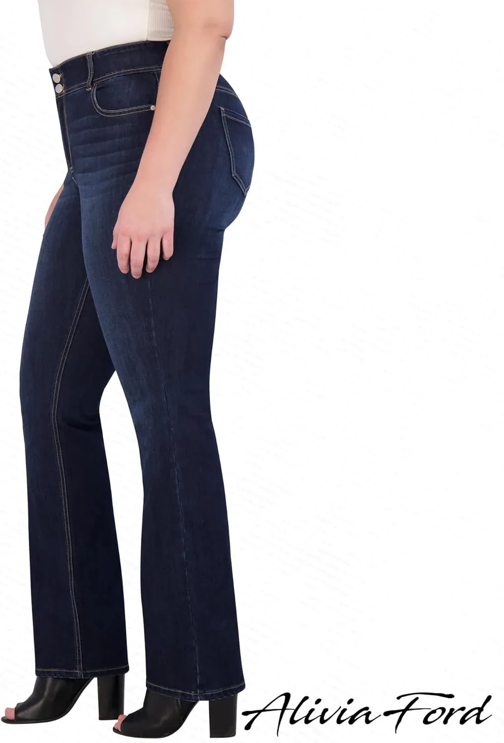 Women's Plus Size Jeans for Women - High Rise Elastic Plus Size Bootcut Jeans for Women - 32" Inseam