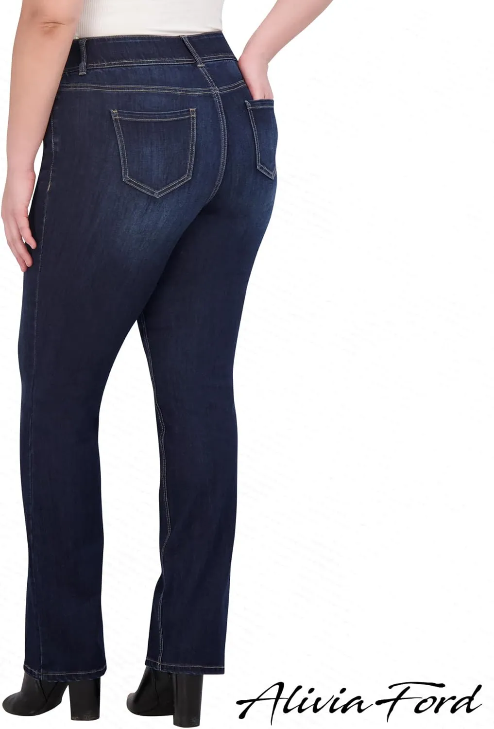 Women's Plus Size Jeans for Women - High Rise Elastic Plus Size Bootcut Jeans for Women - 32" Inseam