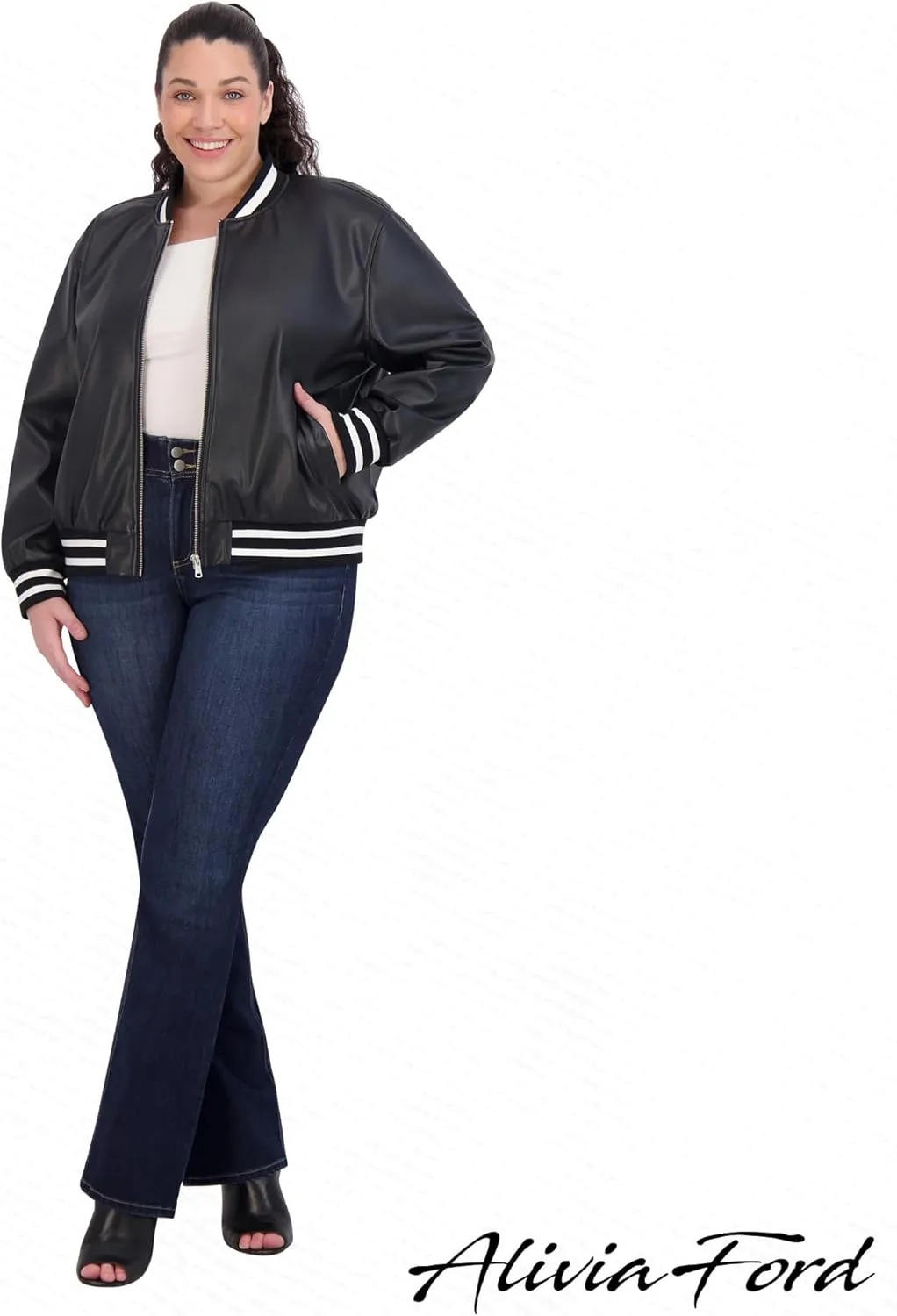 Women's Plus Size Jeans for Women - High Rise Elastic Plus Size Bootcut Jeans for Women - 32" Inseam