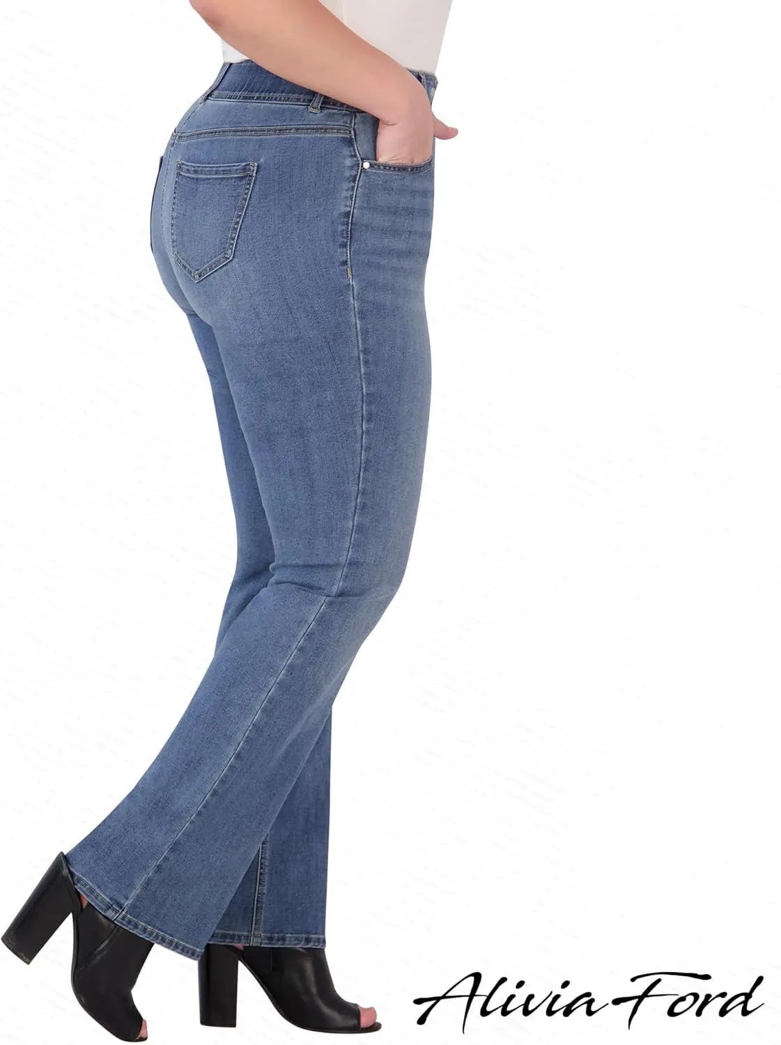 Women's Plus Size Jeans for Women - High Rise Elastic Plus Size Bootcut Jeans for Women - 32" Inseam