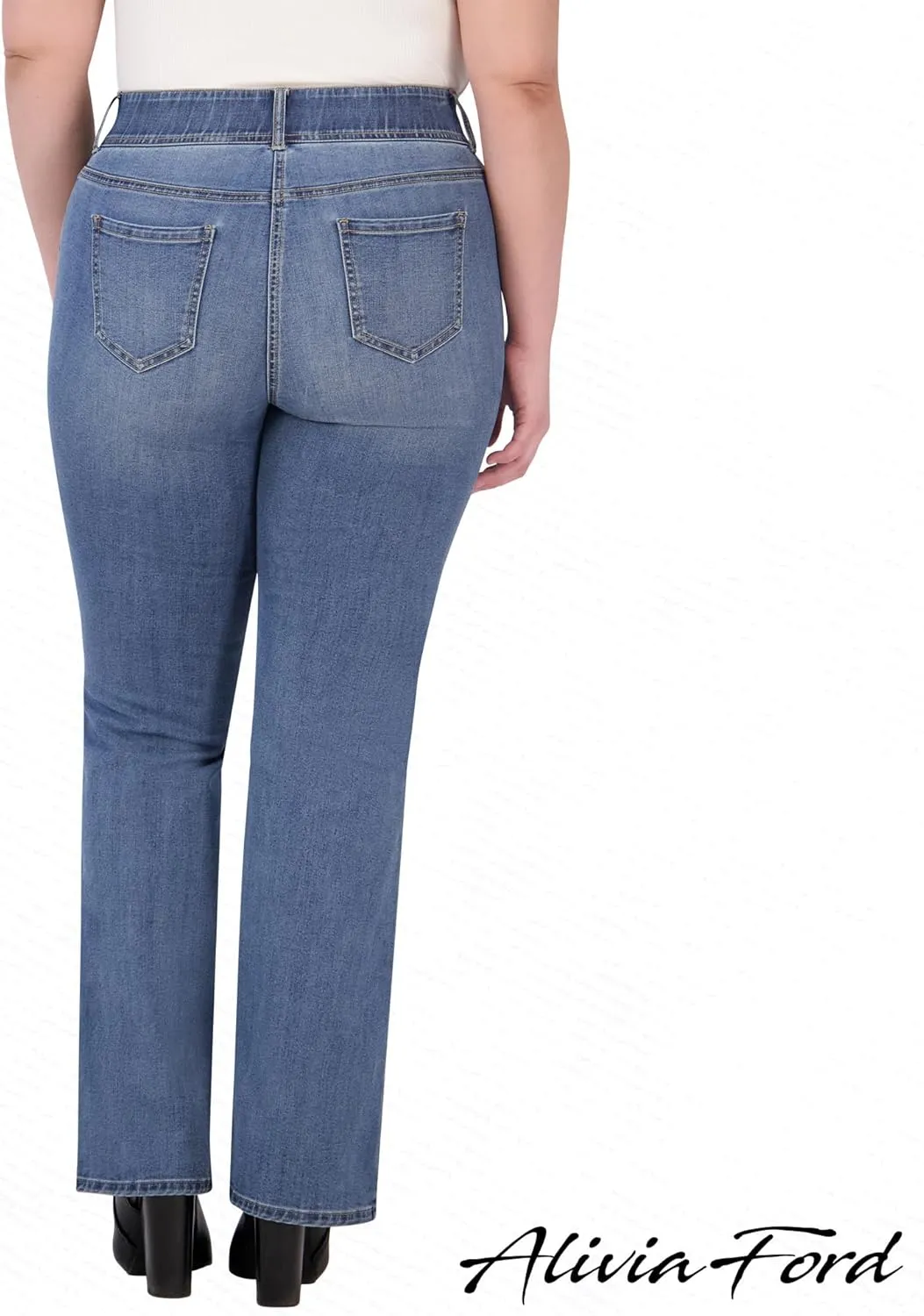 Women's Plus Size Jeans for Women - High Rise Elastic Plus Size Bootcut Jeans for Women - 32" Inseam