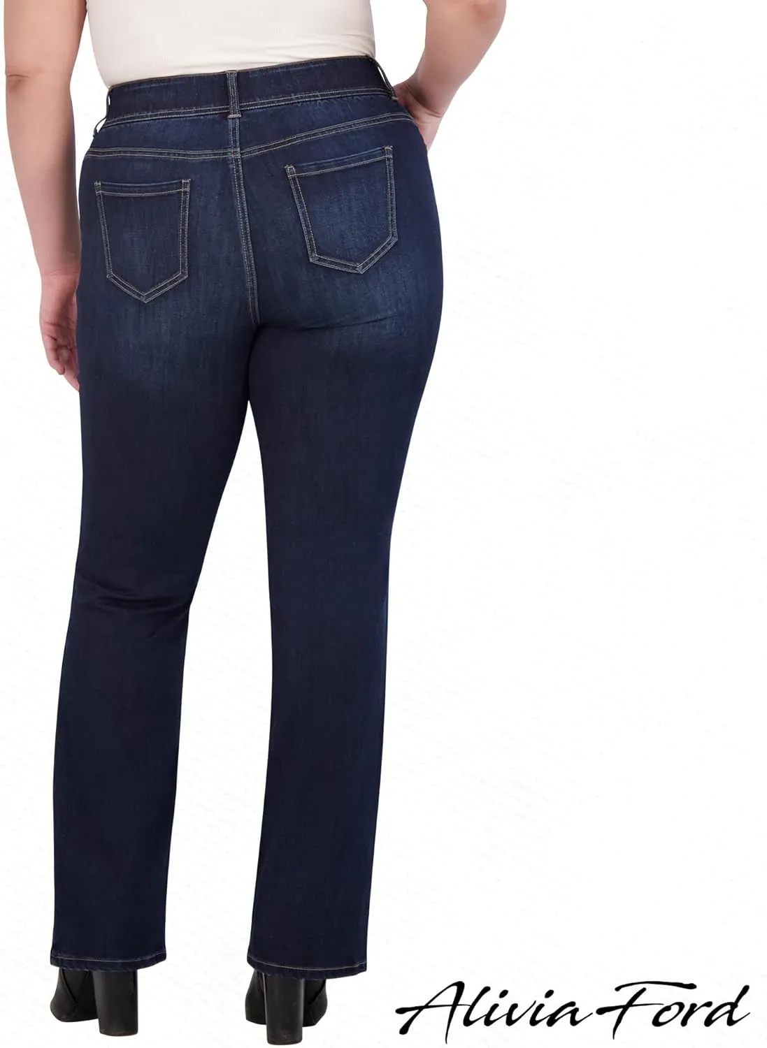 Women's Plus Size Jeans for Women - High Rise Elastic Plus Size Bootcut Jeans for Women - 32" Inseam