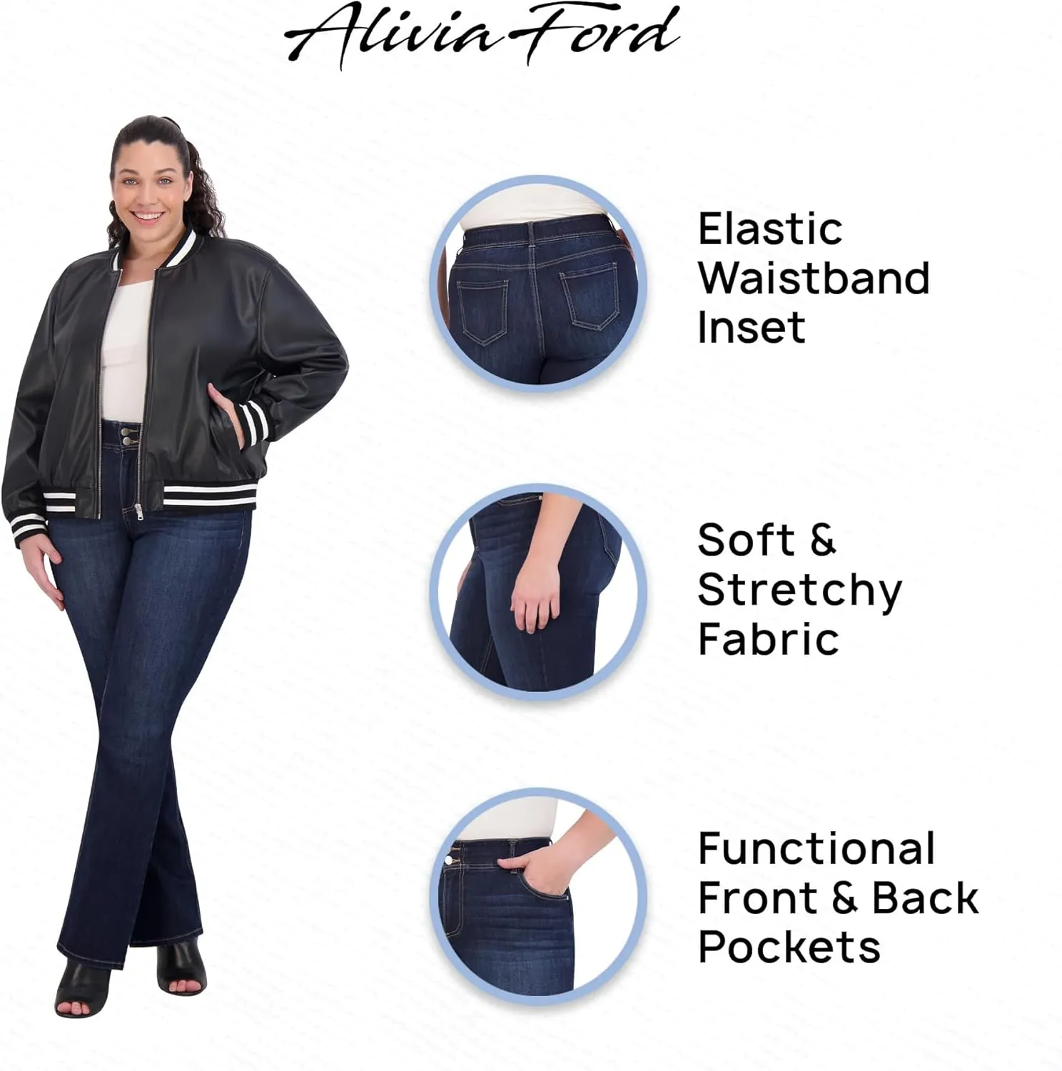 Women's Plus Size Jeans for Women - High Rise Elastic Plus Size Bootcut Jeans for Women - 32" Inseam