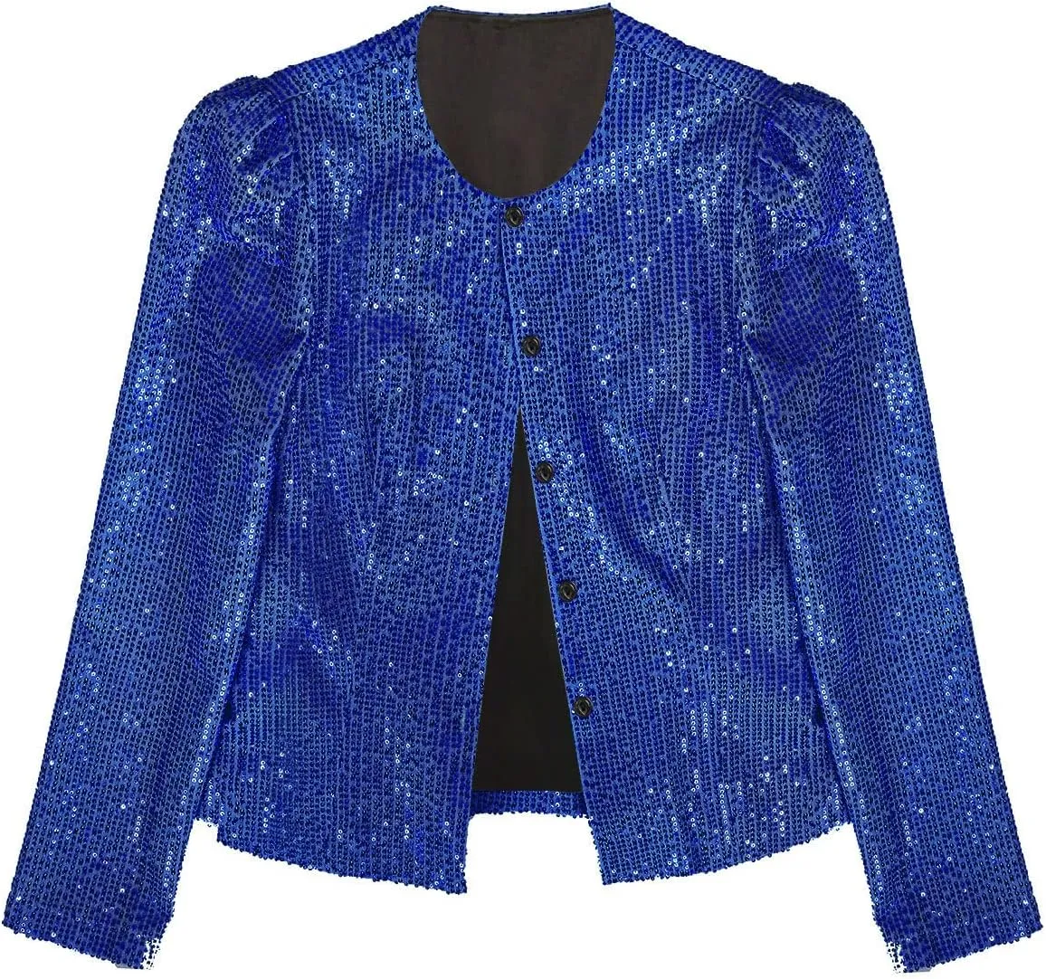 Women's Sequin Jacket Button Long Sleeve Casual Party Sparkle Blazer