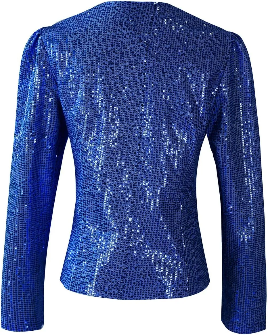 Women's Sequin Jacket Button Long Sleeve Casual Party Sparkle Blazer