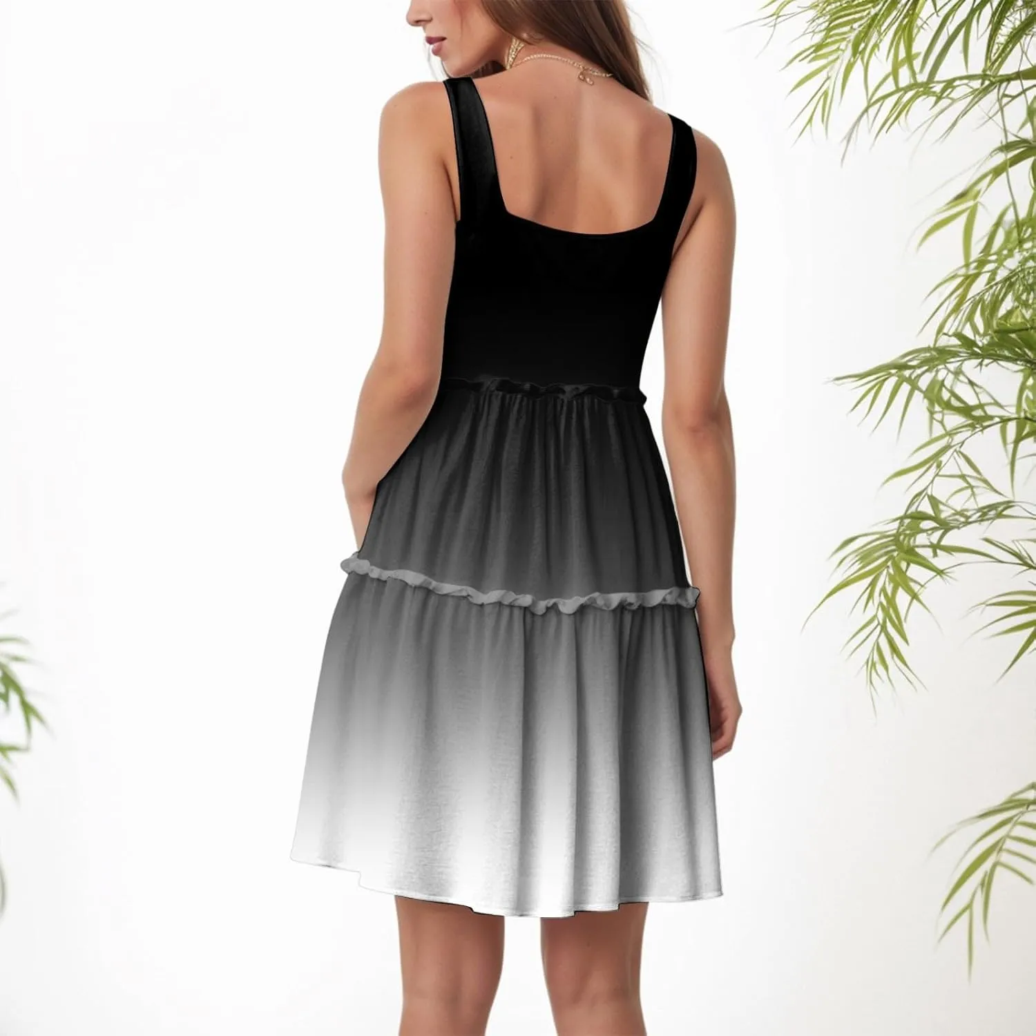 Womens Summer Casual U Neck Sleeveless Mini Dress Boho Floral Ruffle Swing A Line Short Sundresses