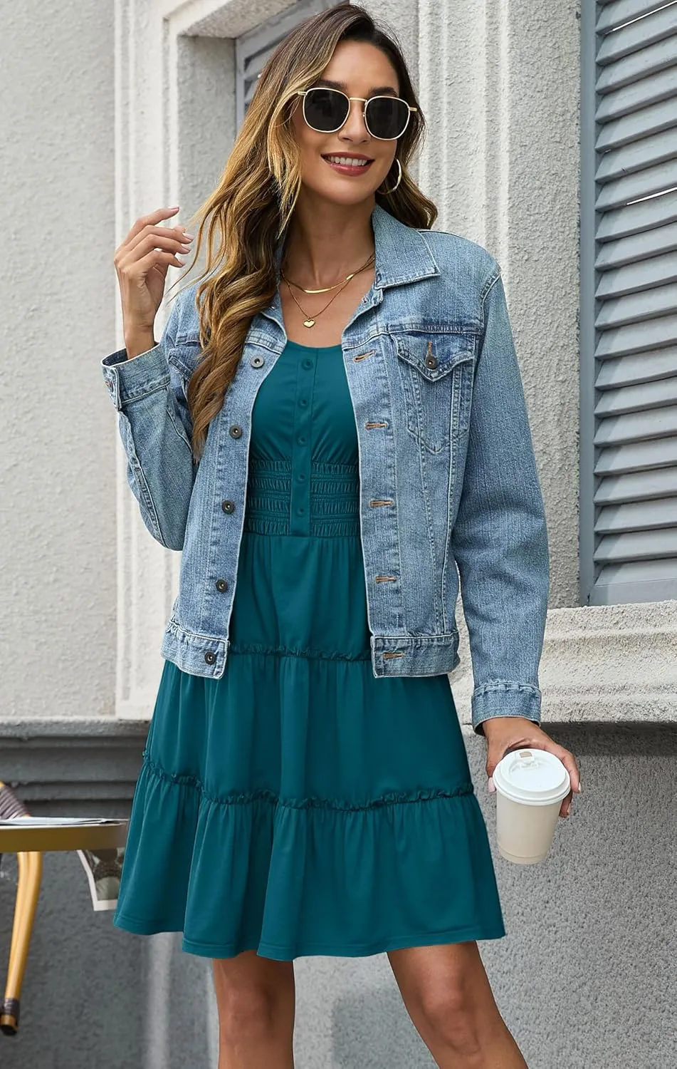 Womens Summer Dresses Sleeveless Button Down Casual Swing Mini Dress