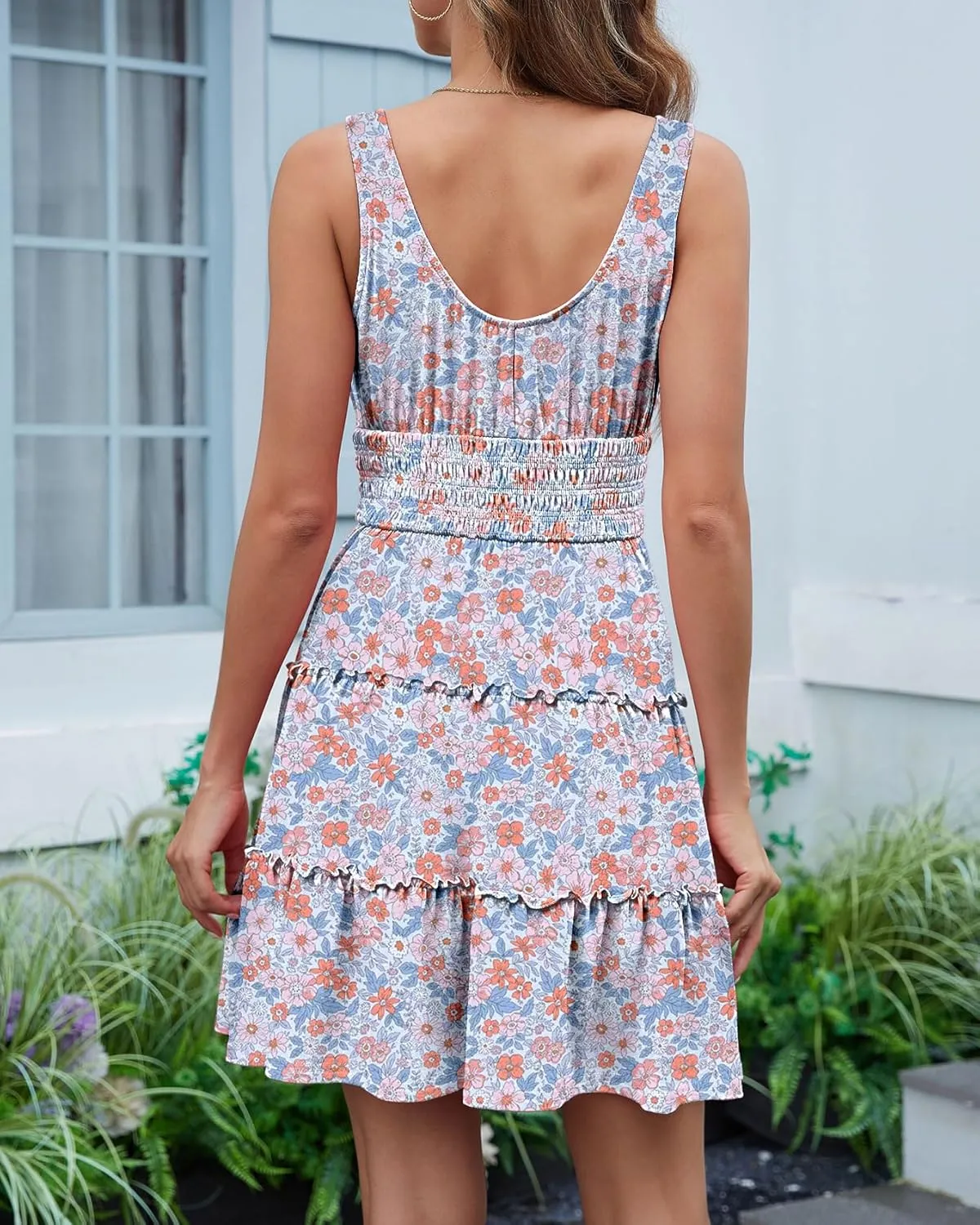 Womens Summer Dresses Sleeveless Button Down Casual Swing Mini Dress