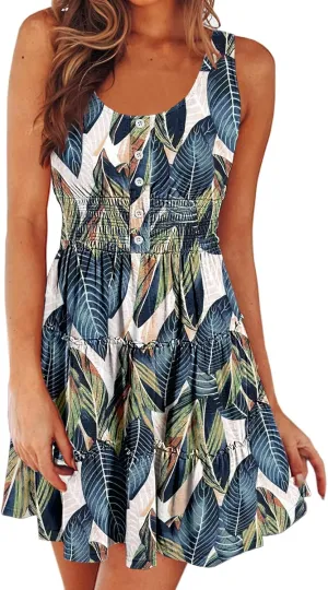Womens Summer Dresses Sleeveless Button Down Casual Swing Mini Dress