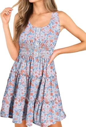Womens Summer Dresses Sleeveless Button Down Casual Swing Mini Dress