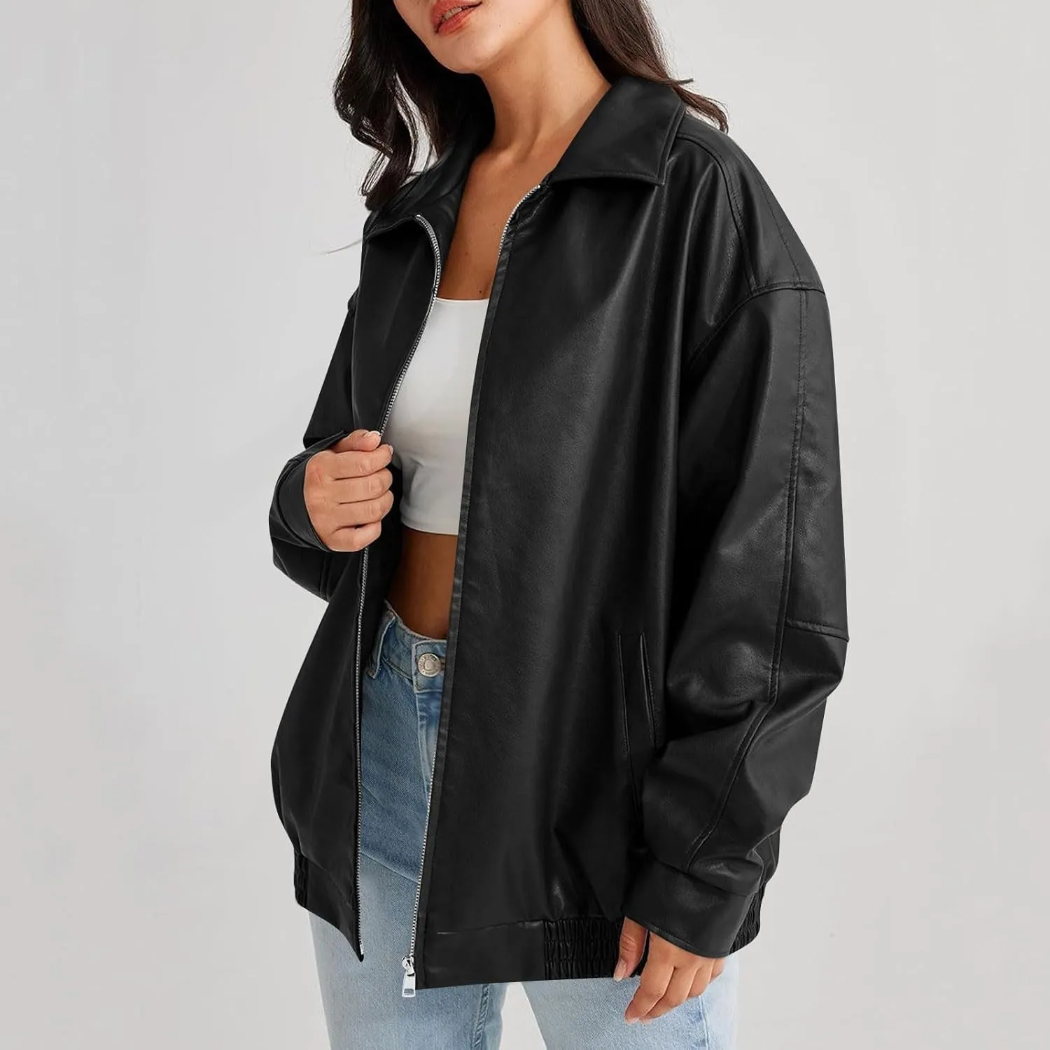 Womens Trendy Oversized Leather Jackets Faux Suede 2024 Fall Fashion Motorcycle Biker Coats Winter Cool Outfits Clothes