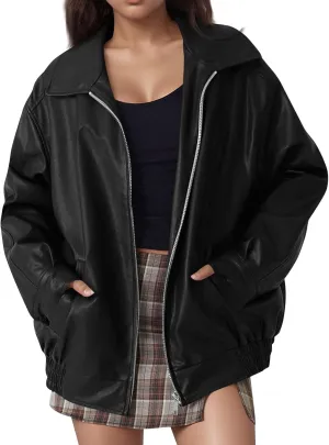 Womens Trendy Oversized Leather Jackets Faux Suede 2024 Fall Fashion Motorcycle Biker Coats Winter Cool Outfits Clothes