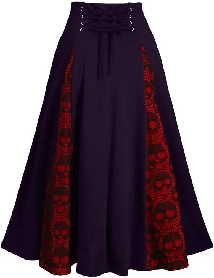 Women's Vintage Gothic Court Lace Stitching Wrap Skirt - Steampunk, Victorian A-line Pirate Skirt