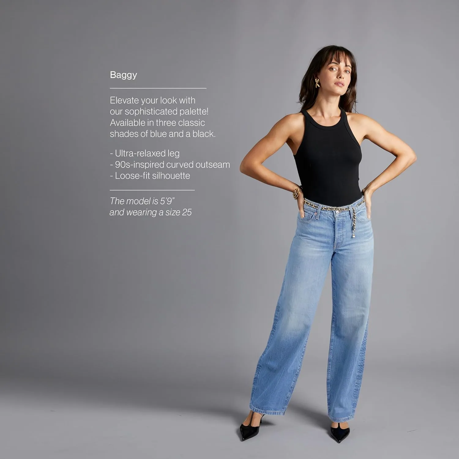 Women's Wide Leg Baggy Jeans Casual High Waisted ButtonFly Denim Pants