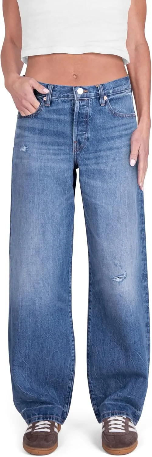 Women's Wide Leg Baggy Jeans Casual High Waisted ButtonFly Denim Pants