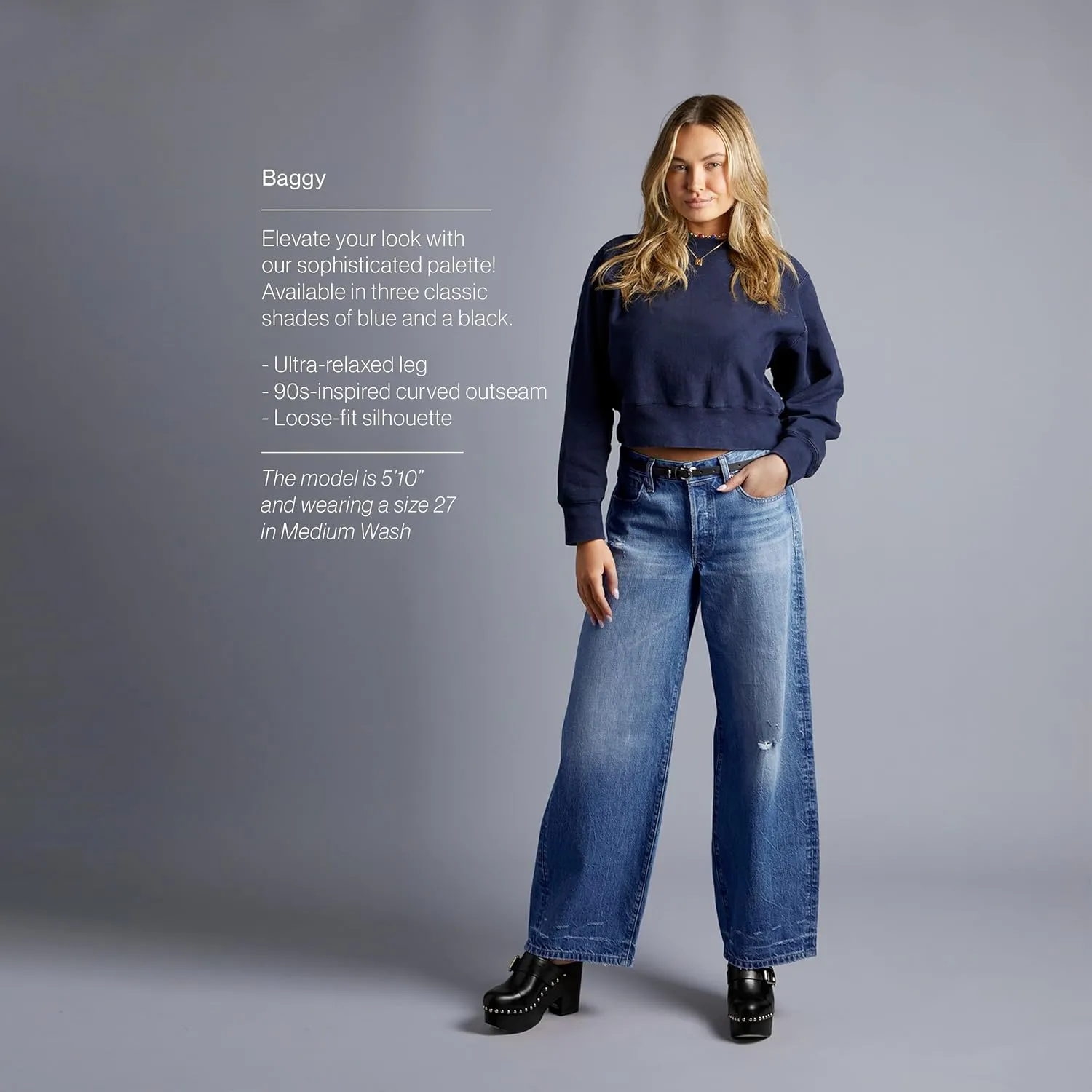 Women's Wide Leg Baggy Jeans Casual High Waisted ButtonFly Denim Pants