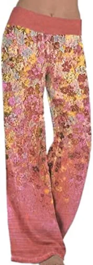 Women's Wide Leg High Waist Trousers Loose Fit Floral Print Casual Pants Spring