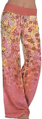 Women's Wide Leg High Waist Trousers Loose Fit Floral Print Casual Pants Spring