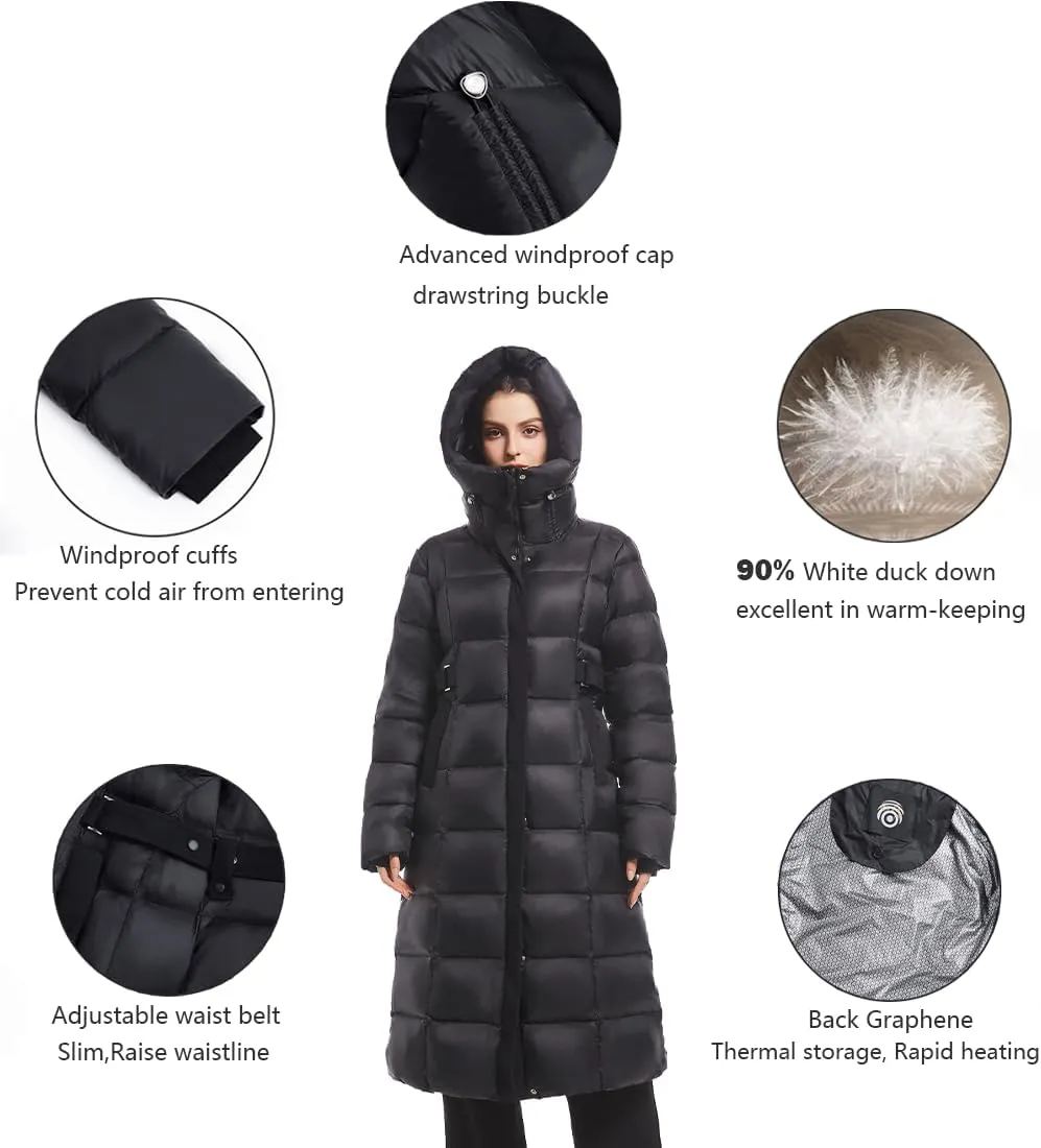 Women's Winter Full Length 800 Fill Duck Down Coat,Plus Size Long Puffer Jacket Parka for Ladies,Hooded,Thickened