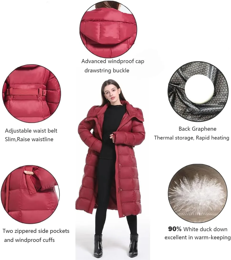 Women's Winter Full Length 800 Fill Duck Down Coat,Plus Size Long Puffer Jacket Parka for Ladies,Hooded,Thickened