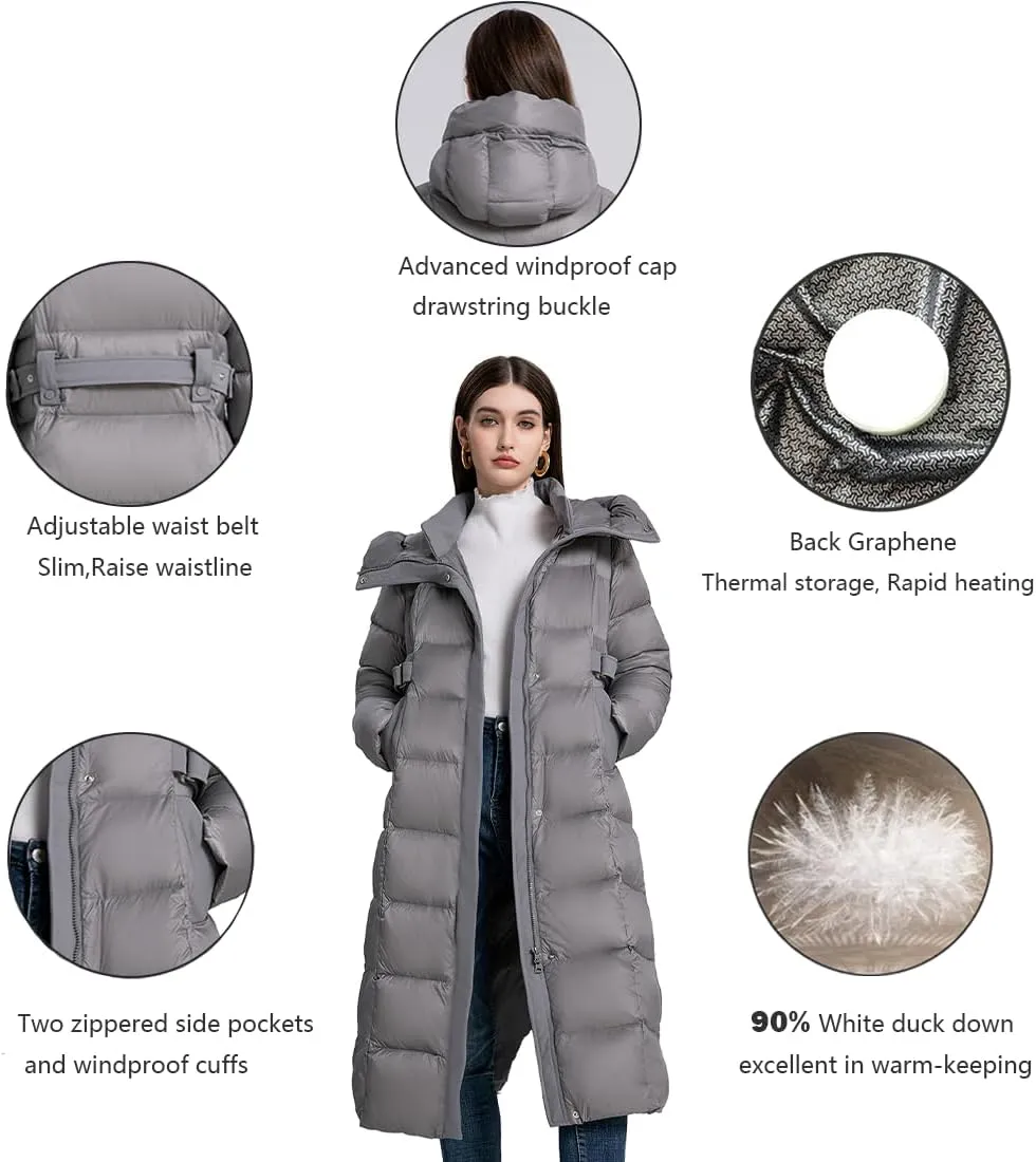 Women's Winter Full Length 800 Fill Duck Down Coat,Plus Size Long Puffer Jacket Parka for Ladies,Hooded,Thickened