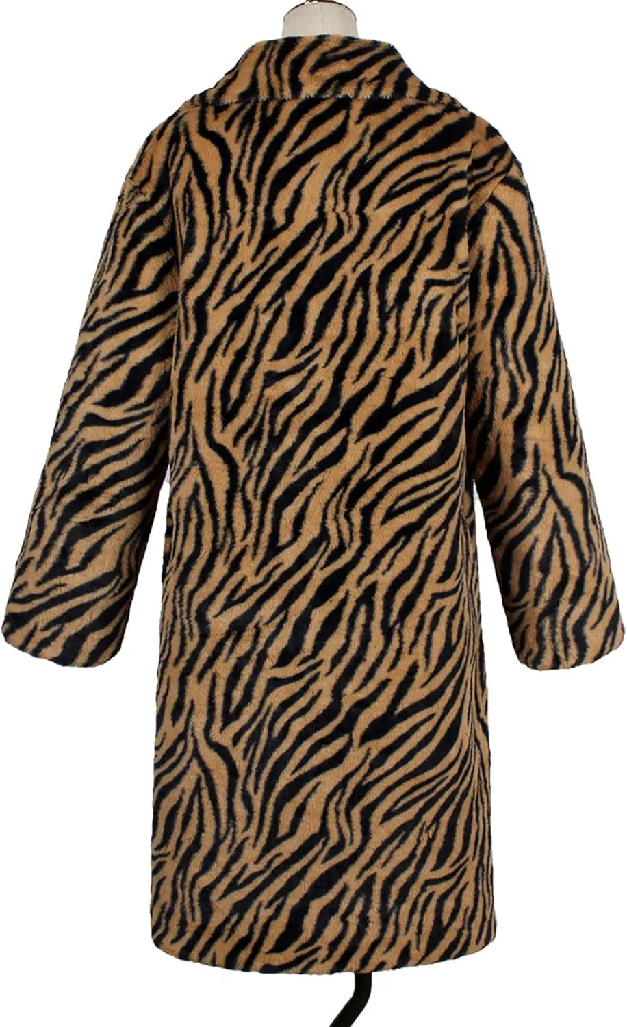 Womens Winter Zebra Faux Fur Loose Lapel Collar Cardigan Long Length Jacket Coat
