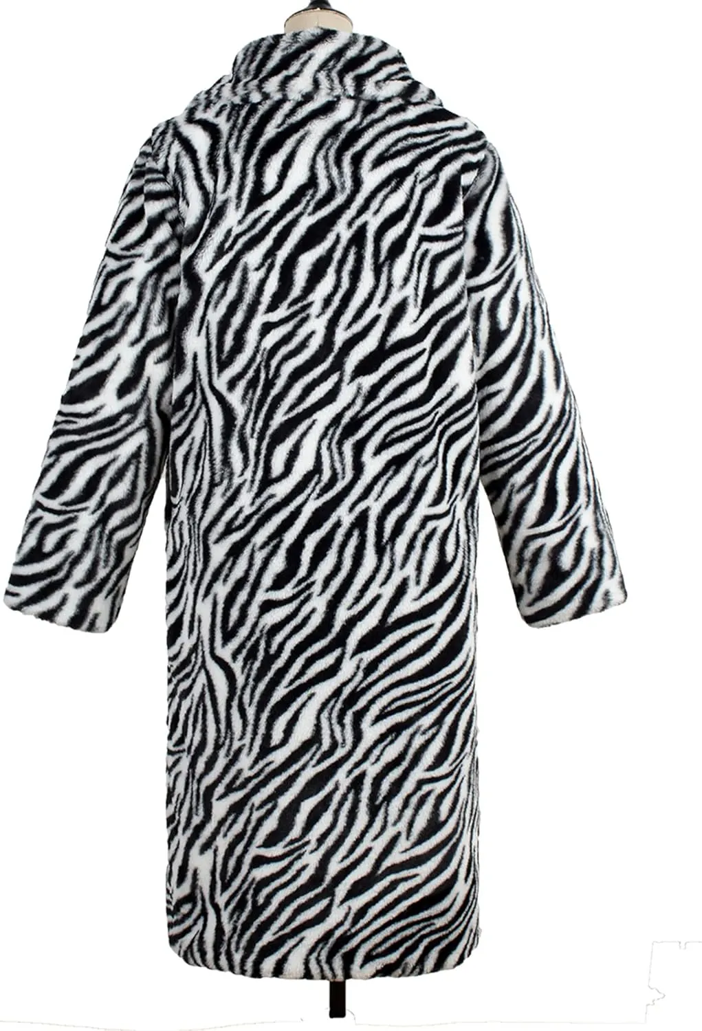 Womens Winter Zebra Faux Fur Loose Lapel Collar Cardigan Long Length Jacket Coat