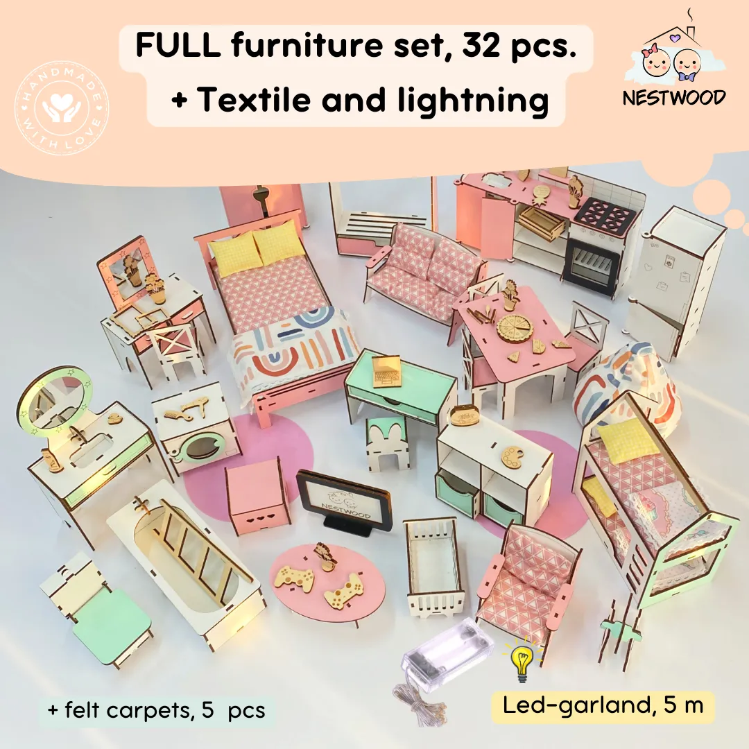 Wooden dollhouse Fantasy with organizer scale 1:6 NestWood pink